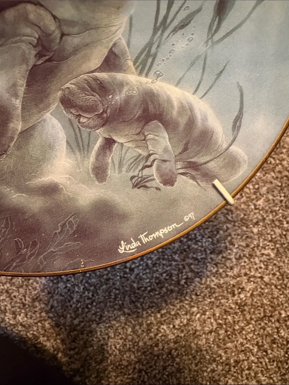 Manatee Mother and Calf Decorative Plate - Signed Artwork Diana Art